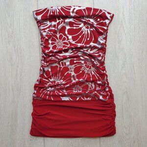 y2k red floral print mini bodycon dress